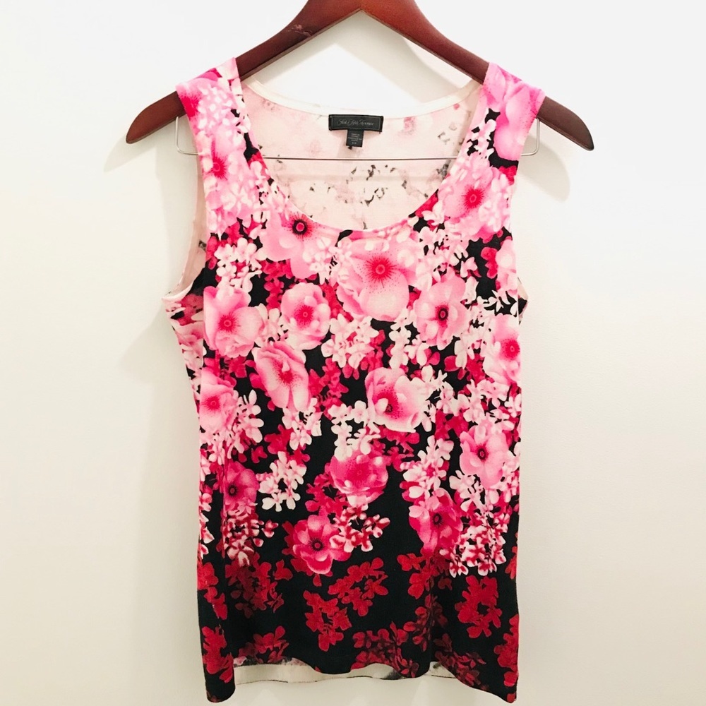 Saks Fifth Avenue Tank Top Small Cashmere Silk floral pink white